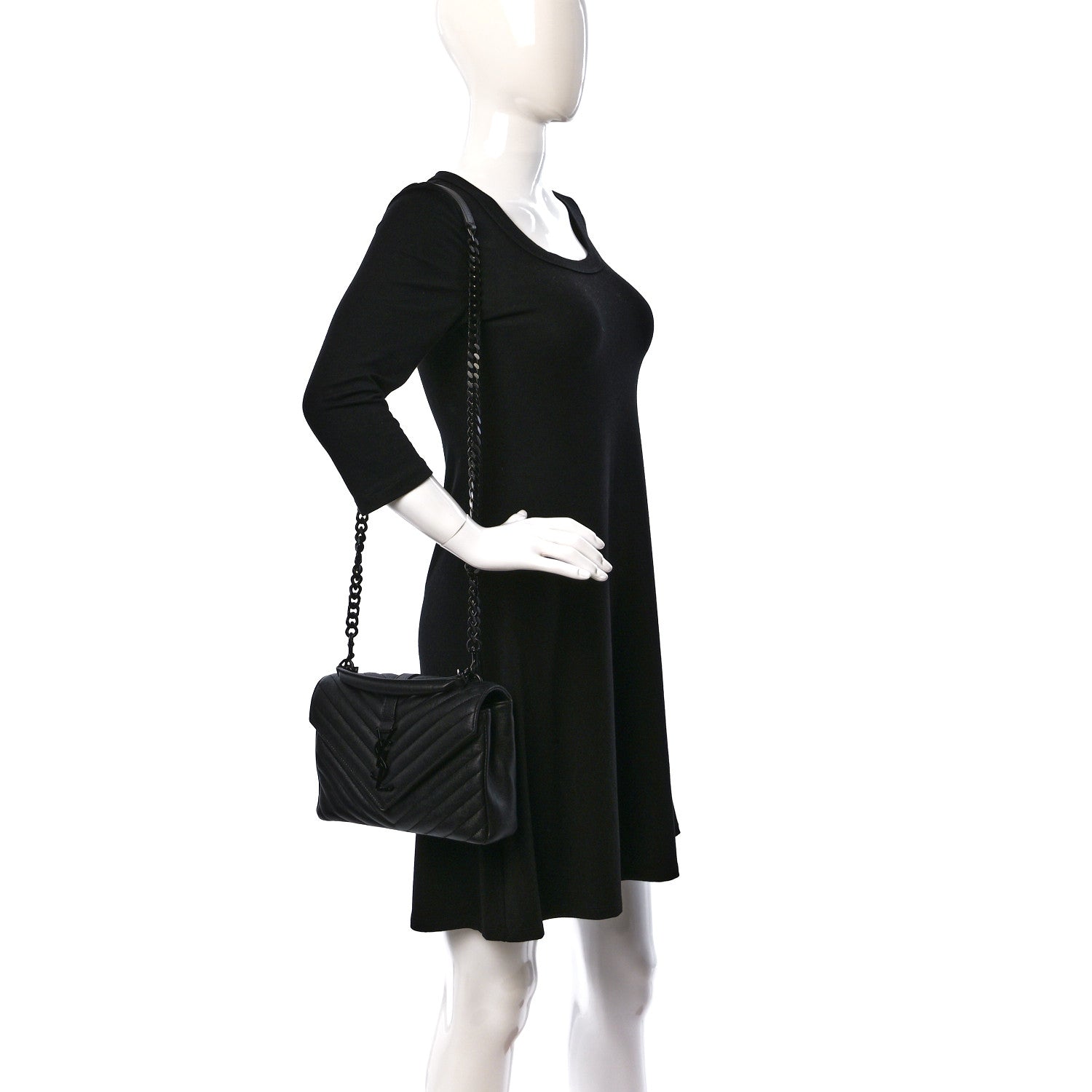 Saint Laurent Sheepskin Matelasse Chevron Monogram Monochrome Medium College Bag Black 2 of 9