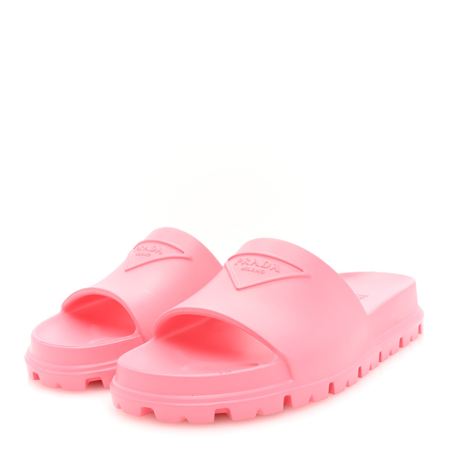 Prada EVA Rubber Triangle Logo Embossed Womens Lug Sole 20mm Slide Sandals 37 Begonia 2 of 8