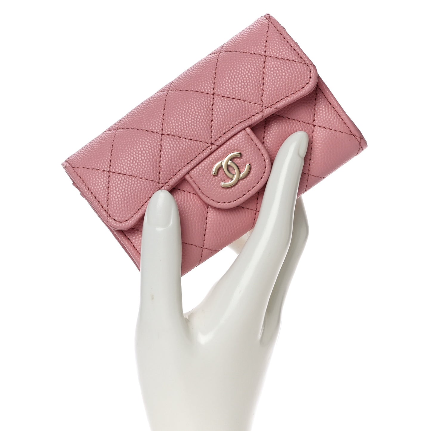 Caviar Quilted Flap Card Holder Wallet Light Pink