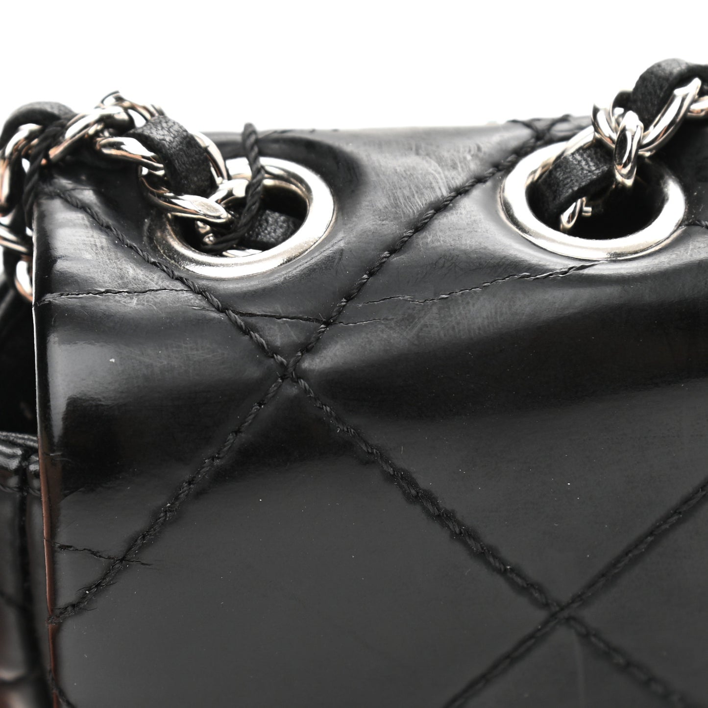 Patent Quilted Mademoiselle East West Flap Black