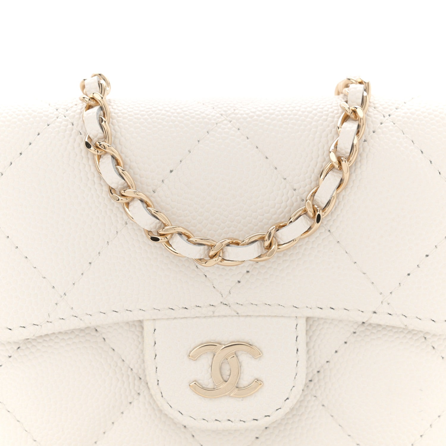 Chanel Caviar Quilted Flap Card Holder On Chain White 8 of 11