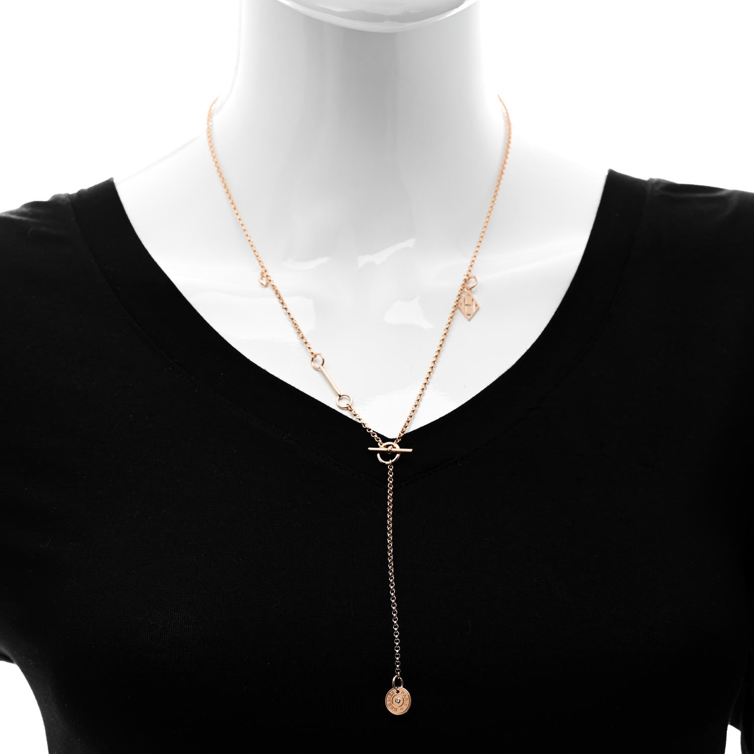 Hermes 18K Rose Gold Diamond Gambade Necklace 2 of 5