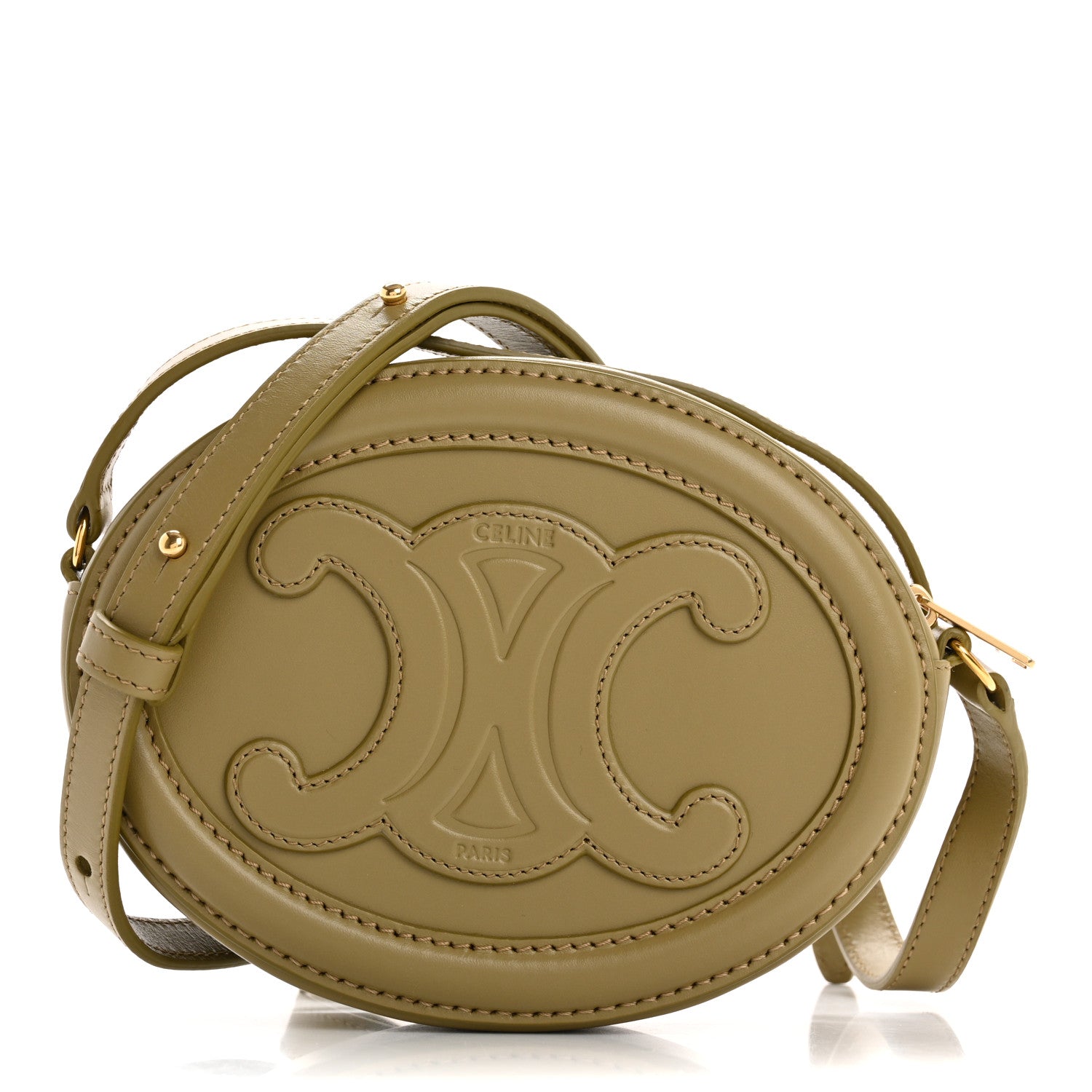 Celine Smooth Calfskin Cuir Small Triomphe Oval Purse Crossbody Olive 1 of 12