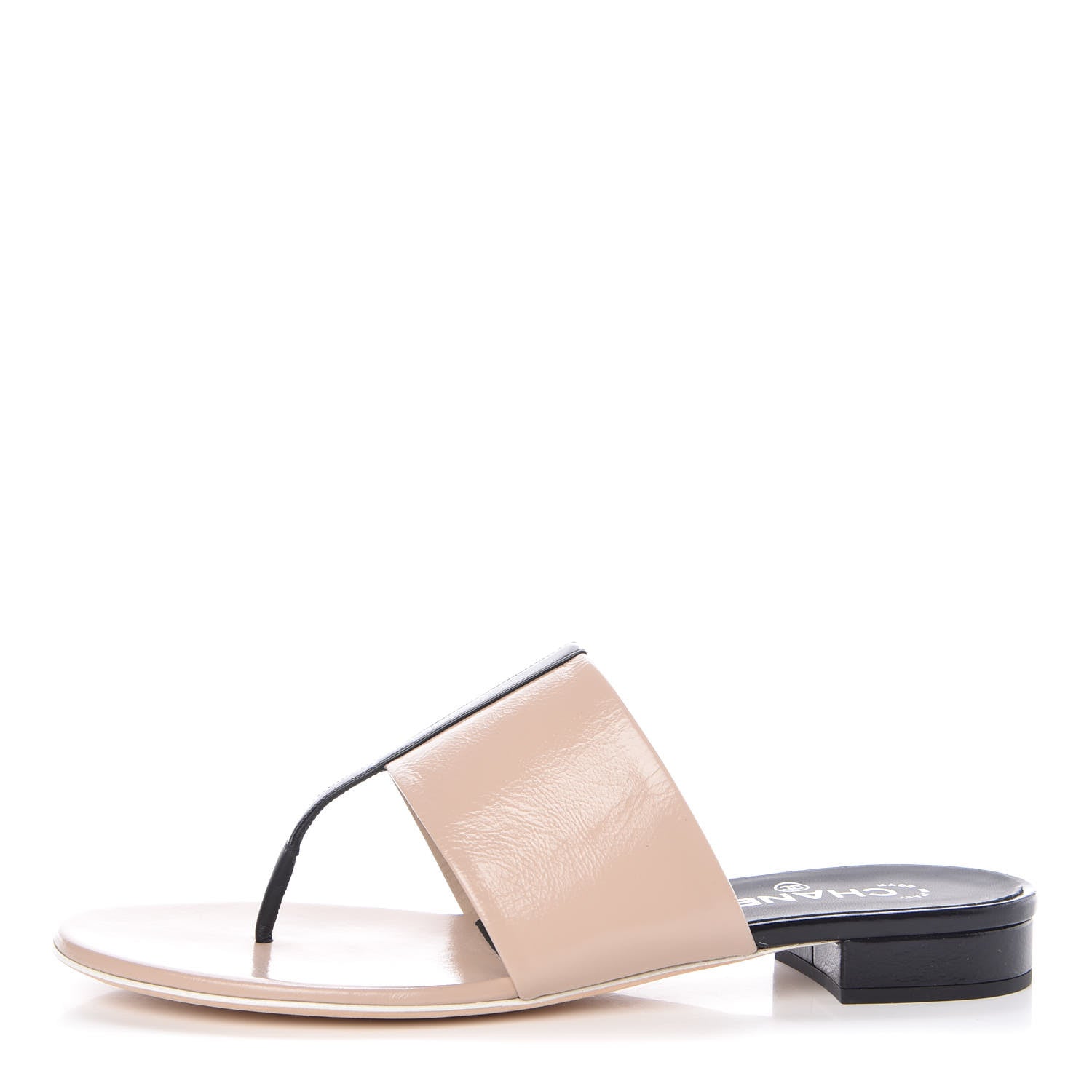Chanel Calfskin CC Thong Sandals 41 Beige Black 1 of 9