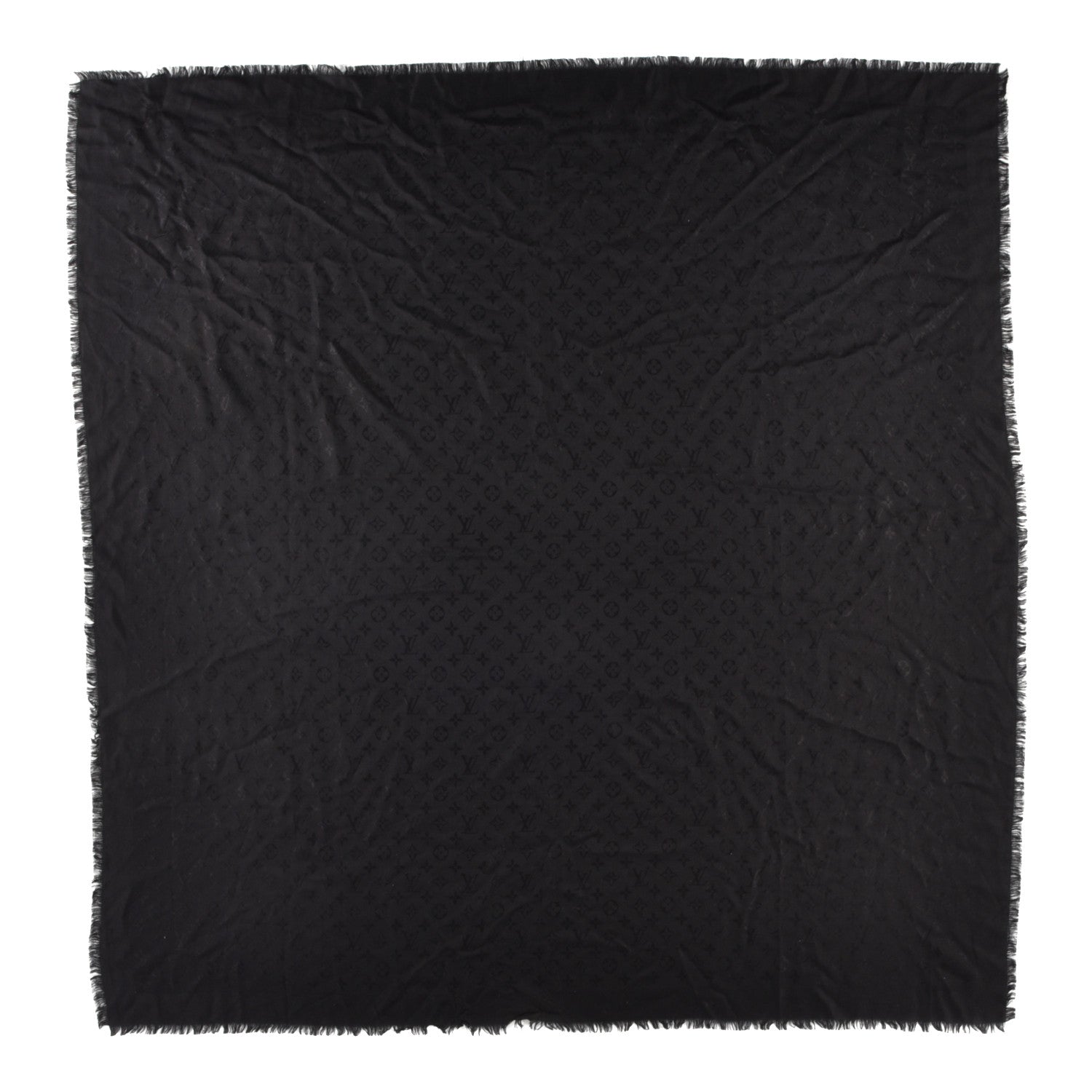Louis Vuitton Silk Wool Monogram Shawl Black 1 of 4