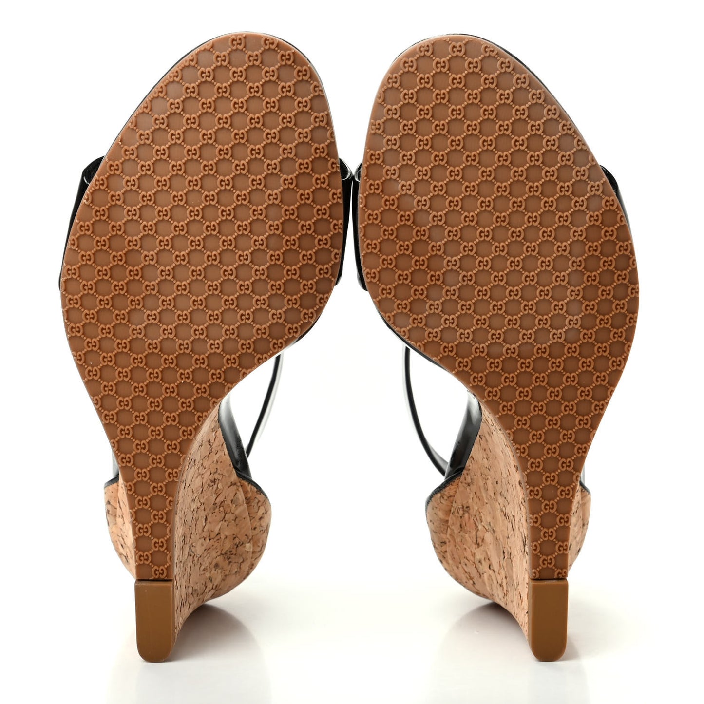 Vitello Vernice Cork Wedge Sandals 8 Black Naturale