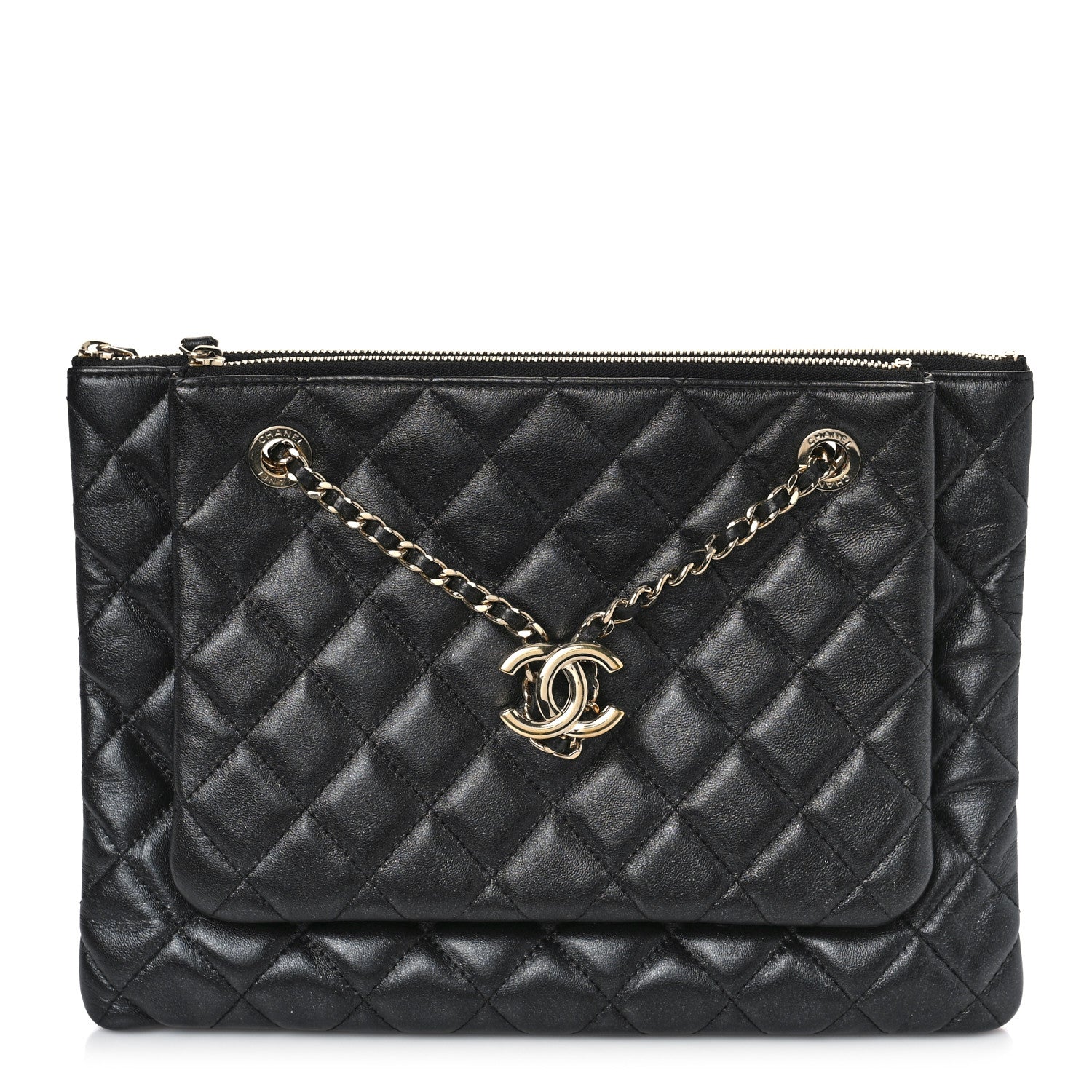 Chanel Shiny Lambskin Quilted Medium Double Case With Strap Black 1 of 9
