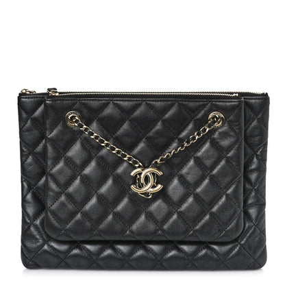 Chanel Shiny Lambskin Quilted Medium Double Case With Strap Black 1 of 9