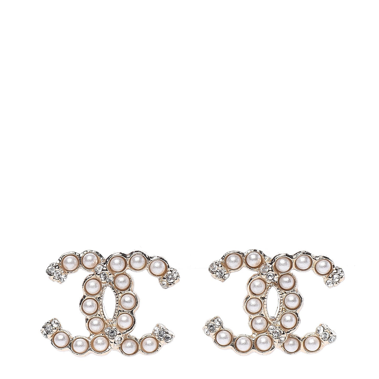 Pearl Crystal CC Earrings Gold