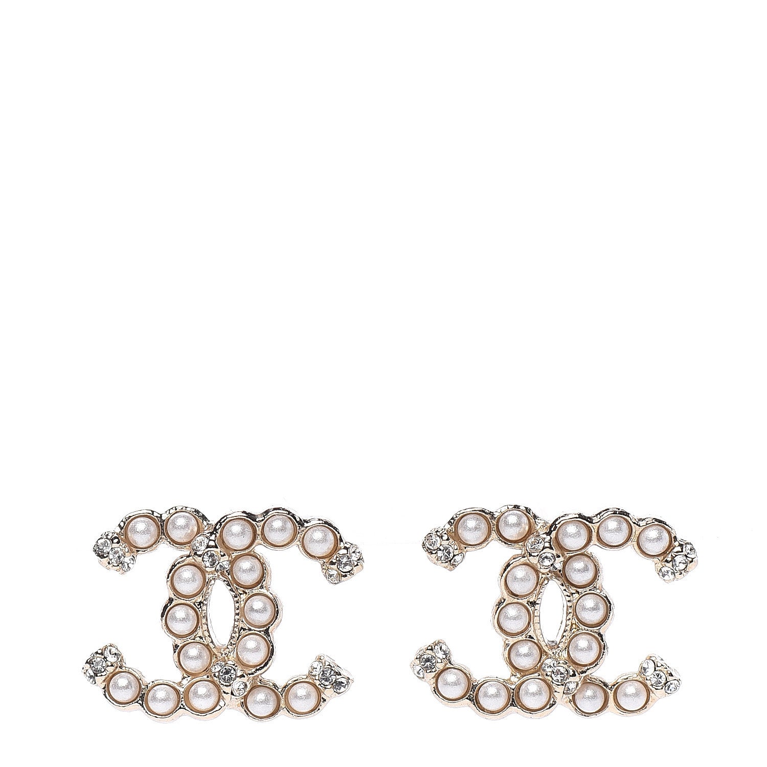 Chanel Pearl Crystal CC Earrings Gold 1 of 5