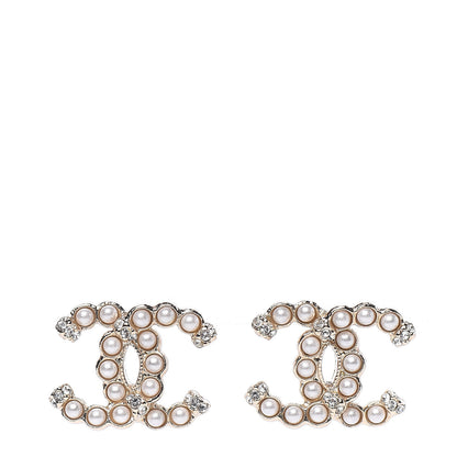 Chanel Pearl Crystal CC Earrings Gold 1 of 5