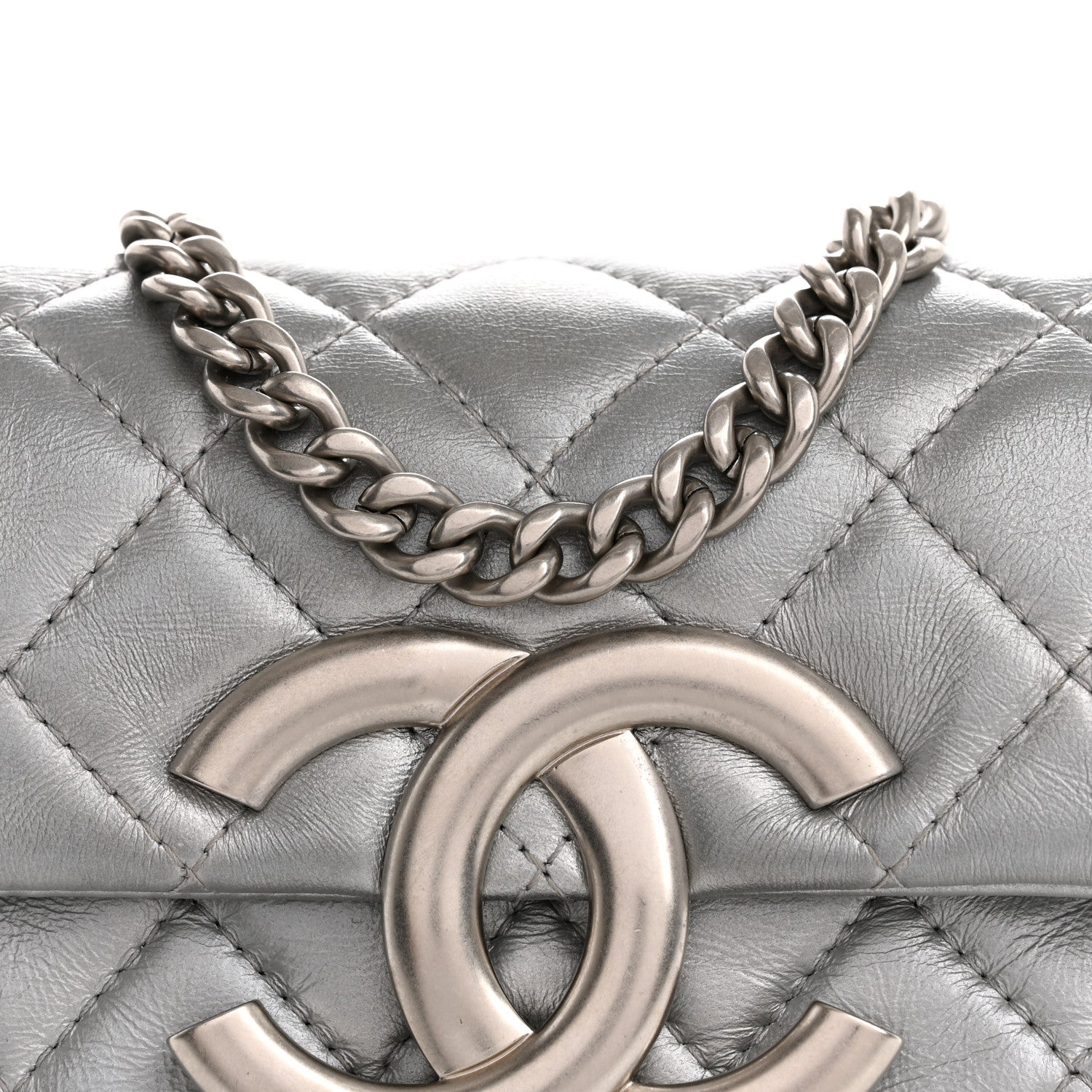 Chanel Metallic Lambskin Quilted Mini Giant CC Flap Argent 9 of 13