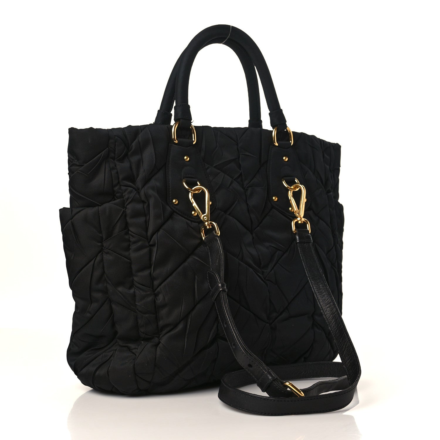Prada Tessuto Nylon Chevron Quilted Tote Black 2 of 8