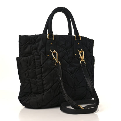 Prada Tessuto Nylon Chevron Quilted Tote Black 2 of 8