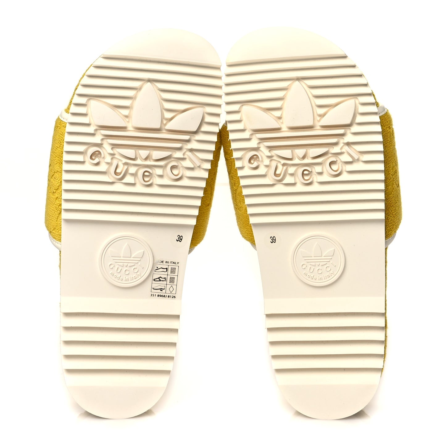X ADIDAS Terry Cloth Trefoil GG Monogram Womens Platform Sandals 39 Smile Yellow Off White