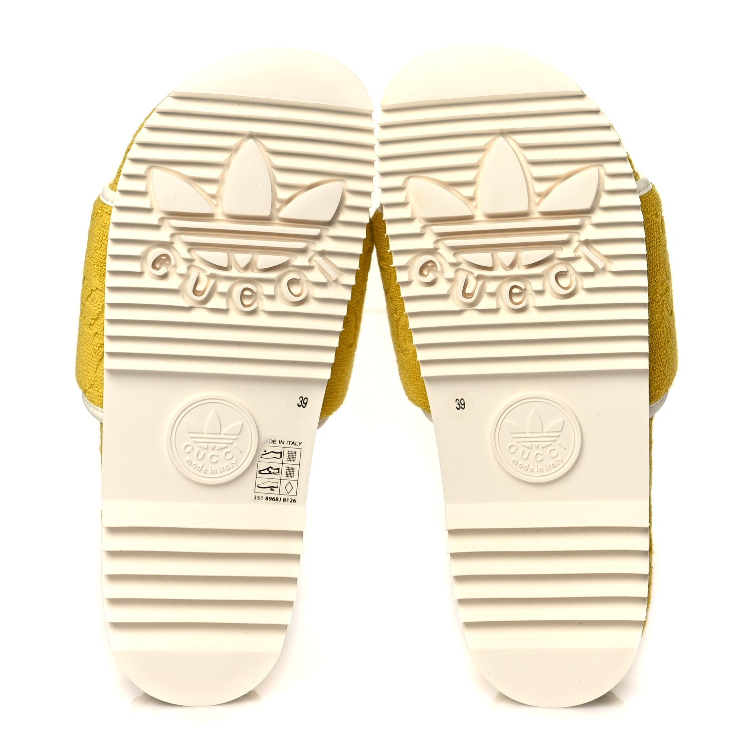 Gucci X ADIDAS Terry Cloth Trefoil GG Monogram Womens Platform Sandals 39 Smile Yellow Off White 5 of 8