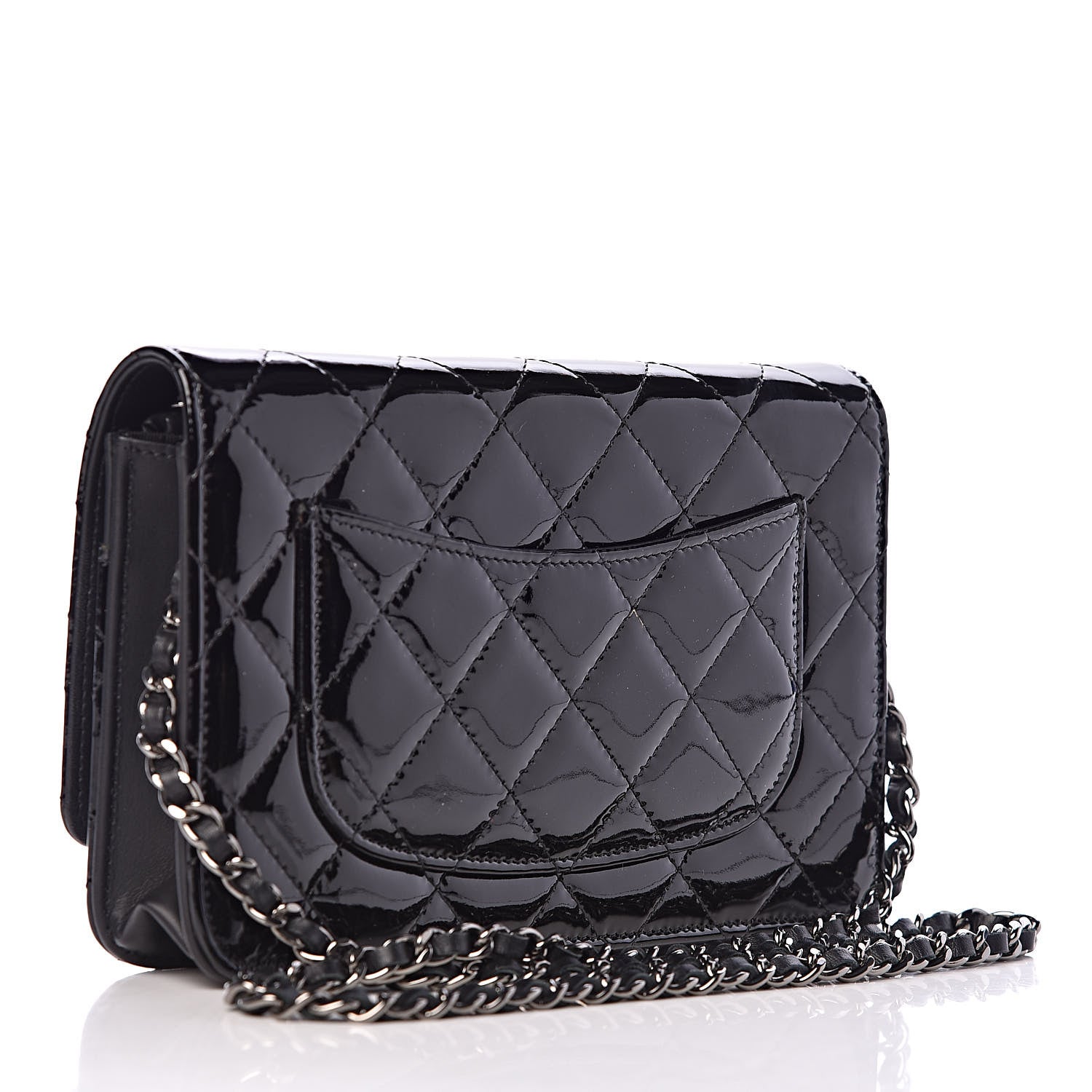 Chanel Patent Quilted Wallet On Chain WOC Black 3 of 11