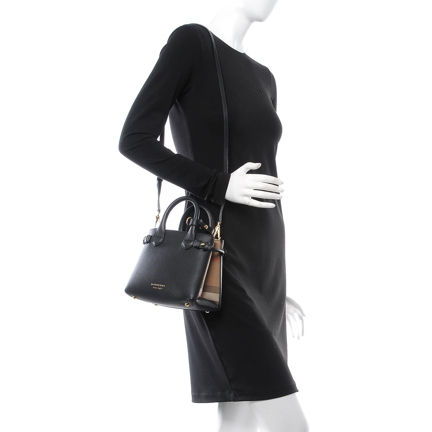 Grainy Calfskin House Check Baby Banner Tote Black