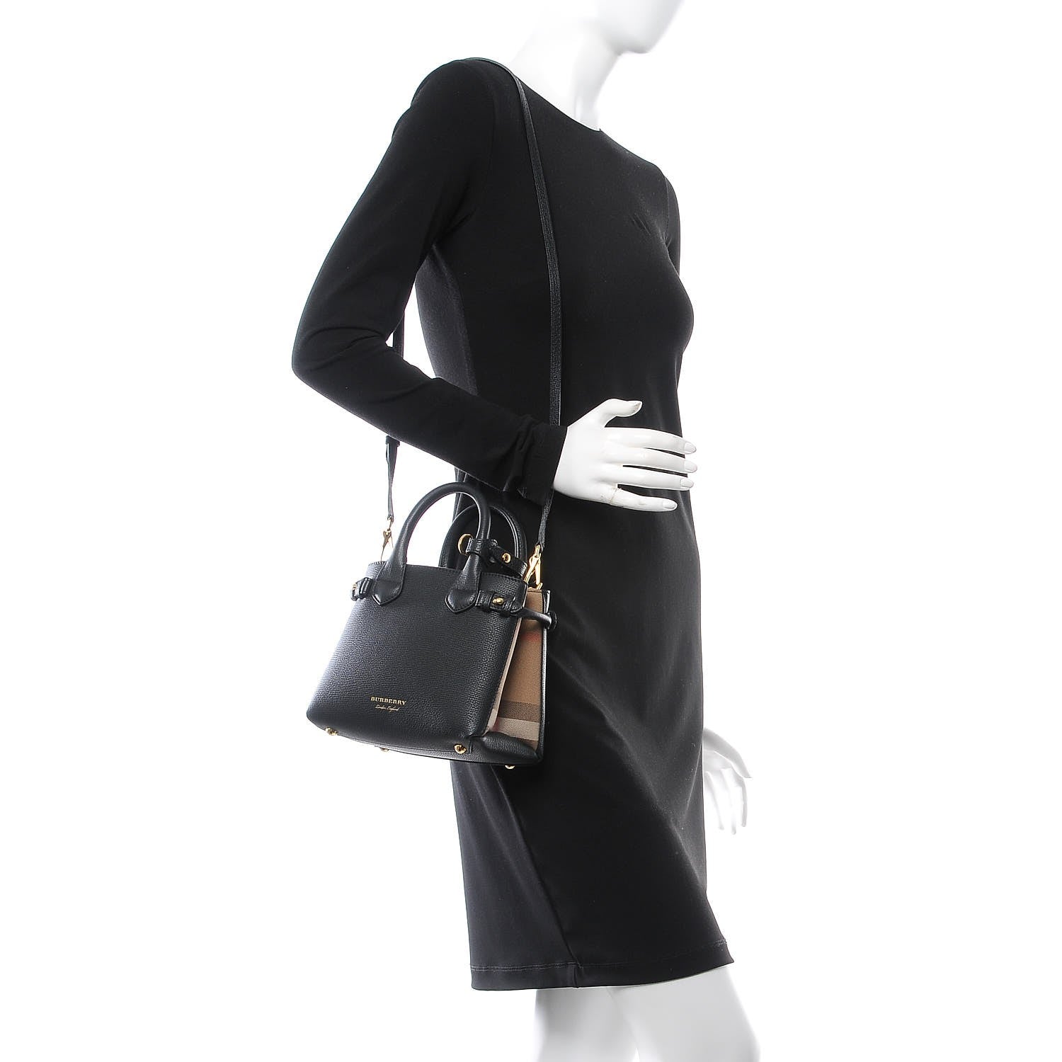 Burberry Grainy Calfskin House Check Baby Banner Tote Black 3 of 9