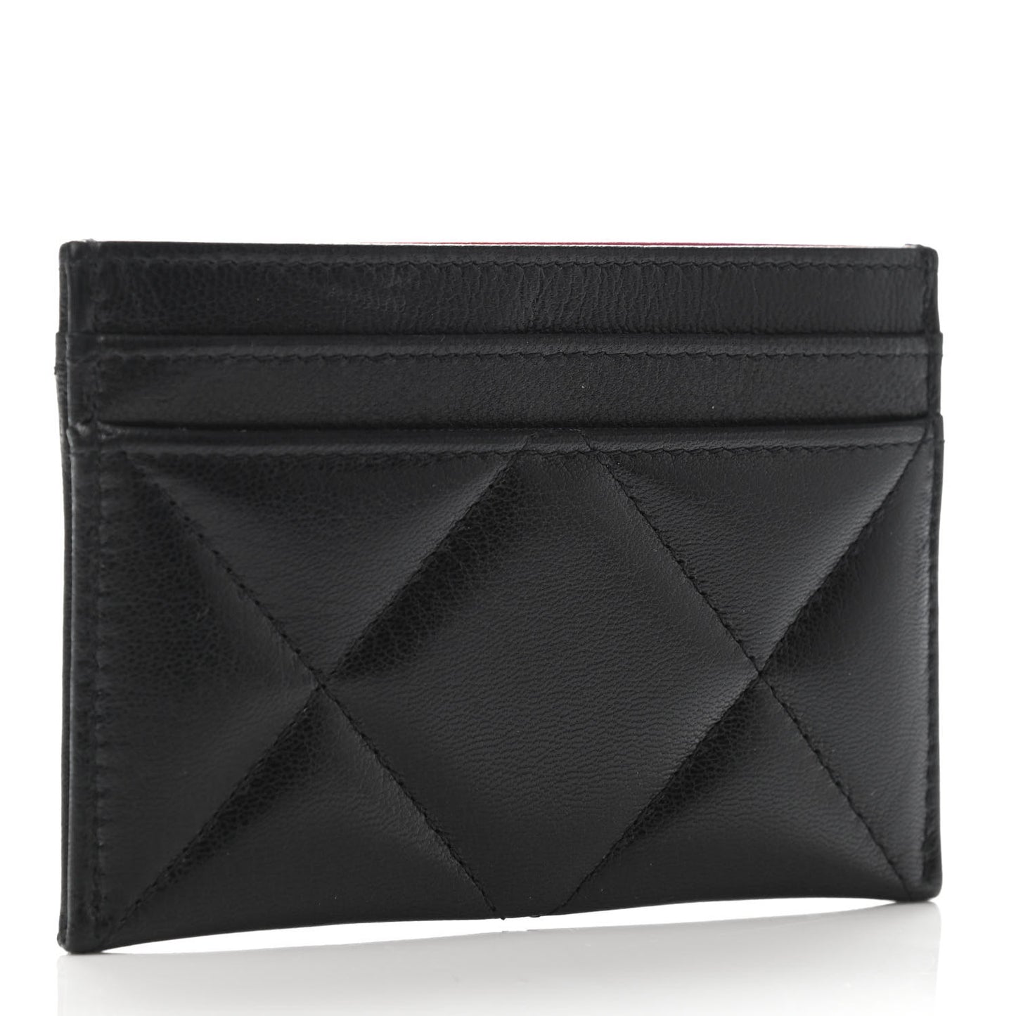 Shiny Goatskin Quilted Chanel 19 Card Holder Black