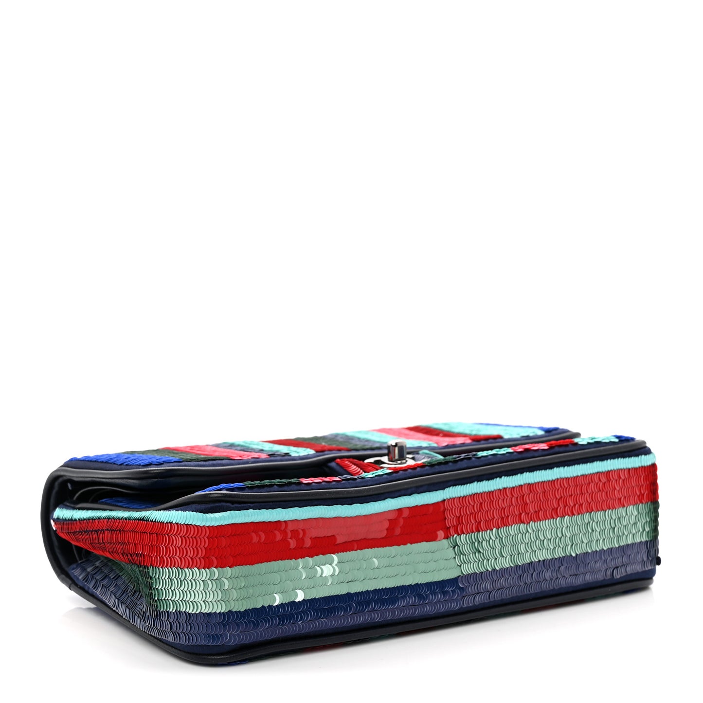 Sequin Lambskin Striped Medium Double Flap Blue Green Pink Red