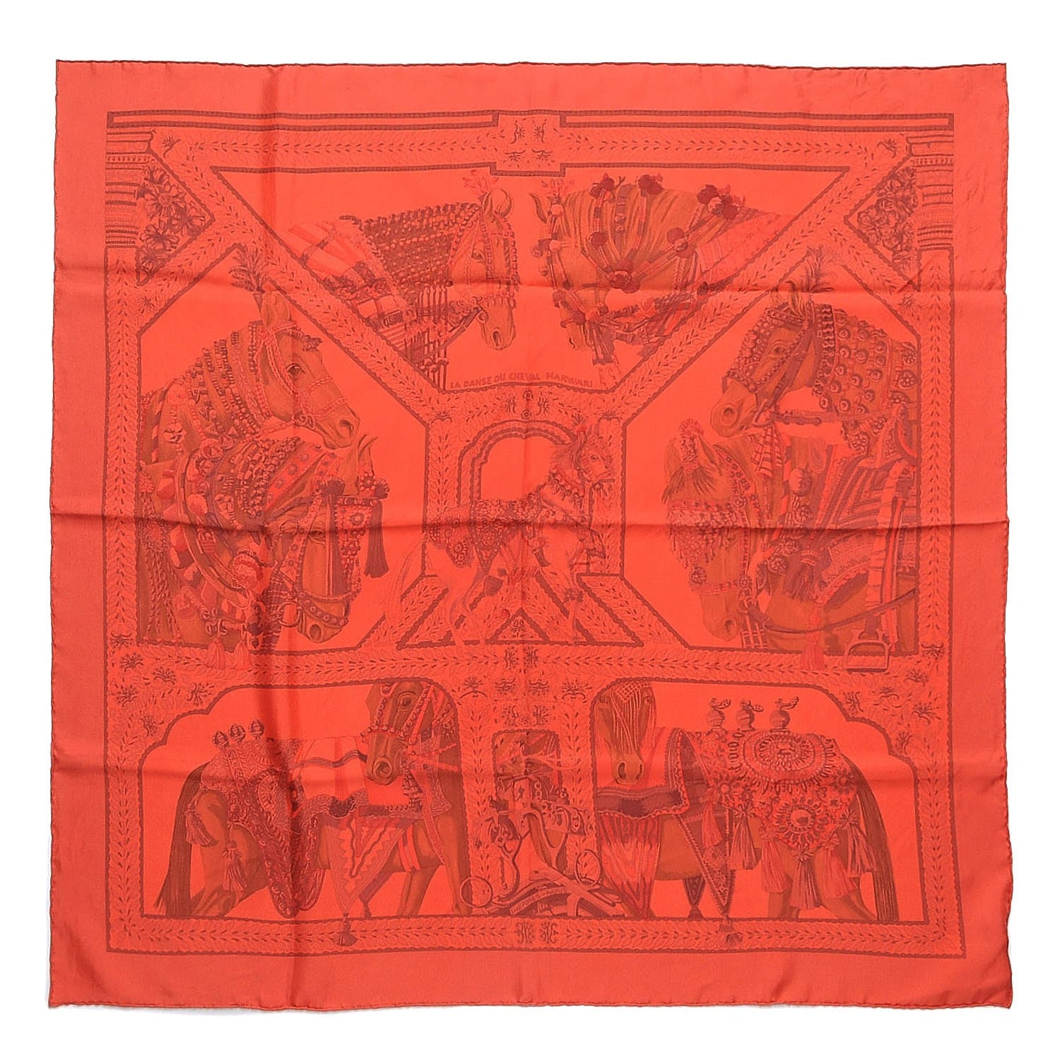 Hermes Silk Dip Dye La Danse Du Cheval Marwari Scarf 90 Grenadine Corail Rouge 1 of 5