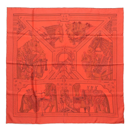 Hermes Silk Dip Dye La Danse Du Cheval Marwari Scarf 90 Grenadine Corail Rouge 1 of 5