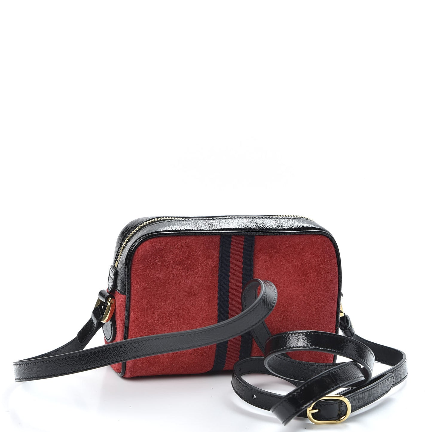 Suede Patent Web Mini Ophidia Shoulder Bag Red