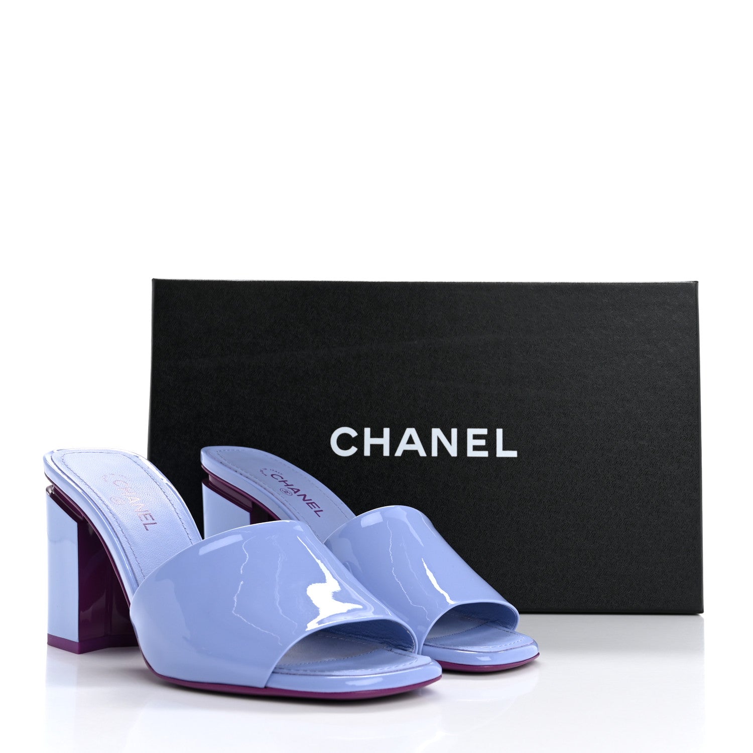 Chanel Patent Calfskin CC Mules 35 Light Purple Dark Purple 10 of 10