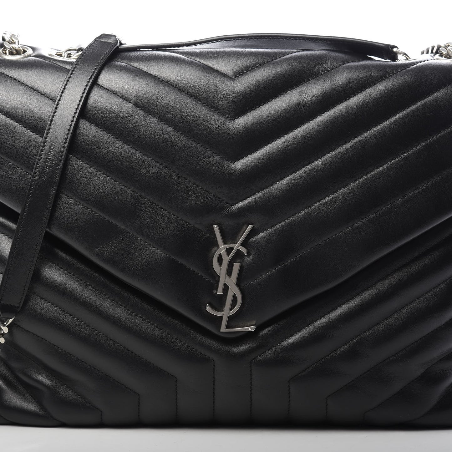 Calfskin Y Quilted Monogram Large Loulou Chain Satchel Black