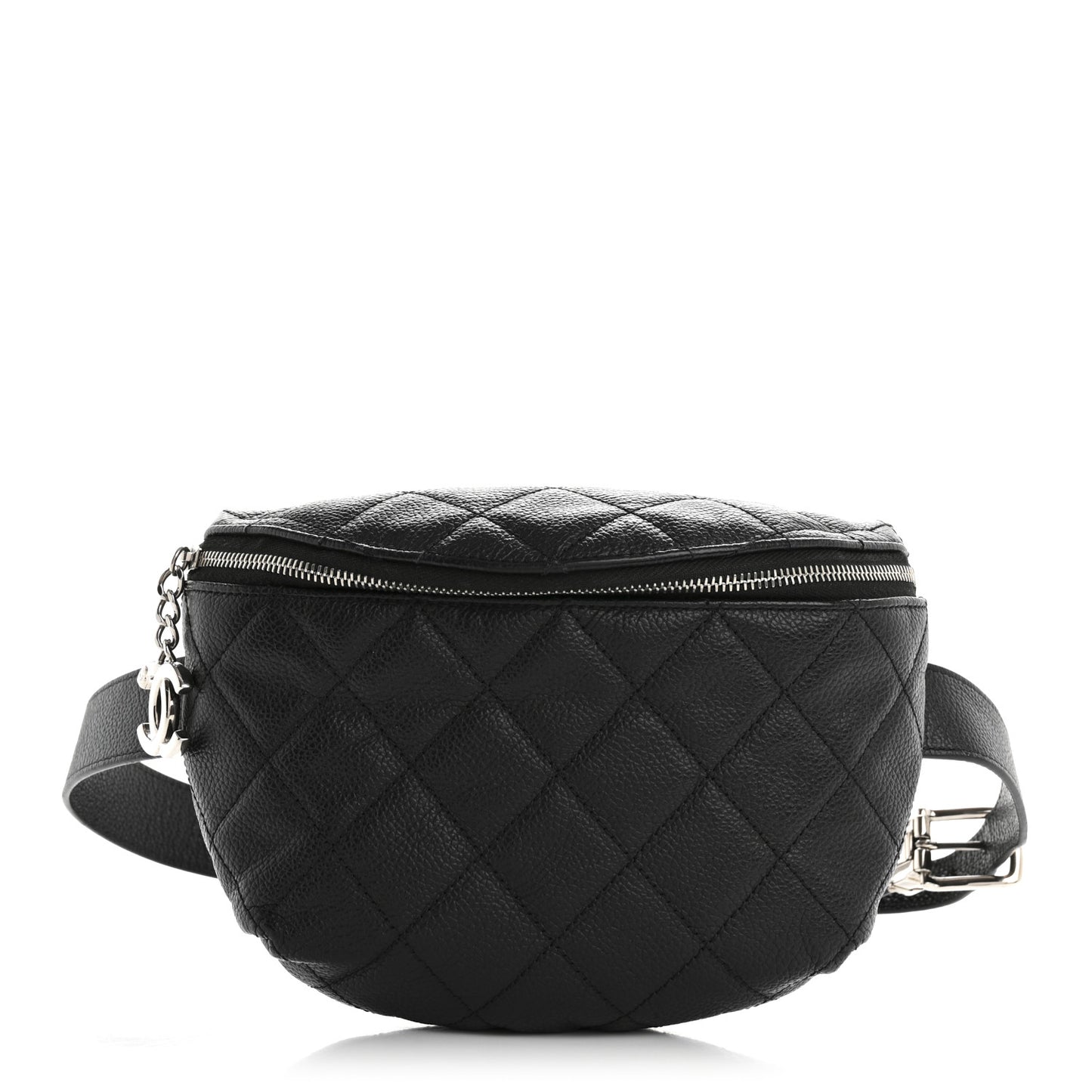 Grained Calfskin Quilted Waist Belt Bag Black