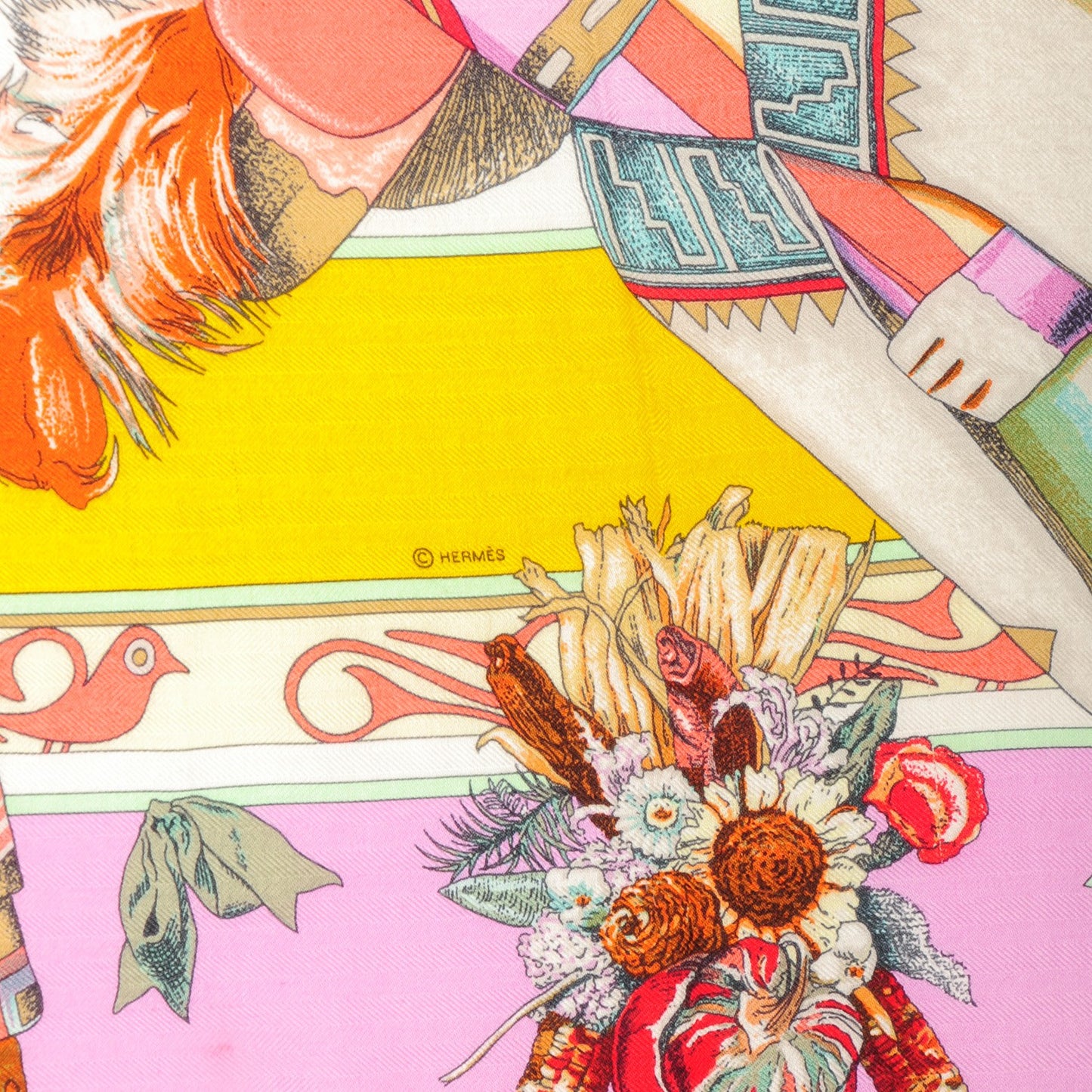 Cashmere Silk Kachinas Shawl 140 Mauve Rose Bonbon Jaune Vif