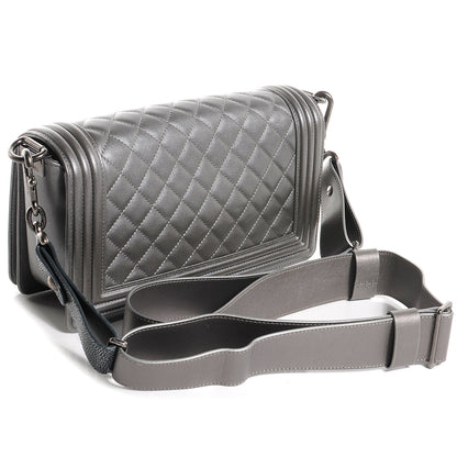 Chanel Lambskin Quilted Medium Boy Flap w Stingray Strap Silver 3 of 8