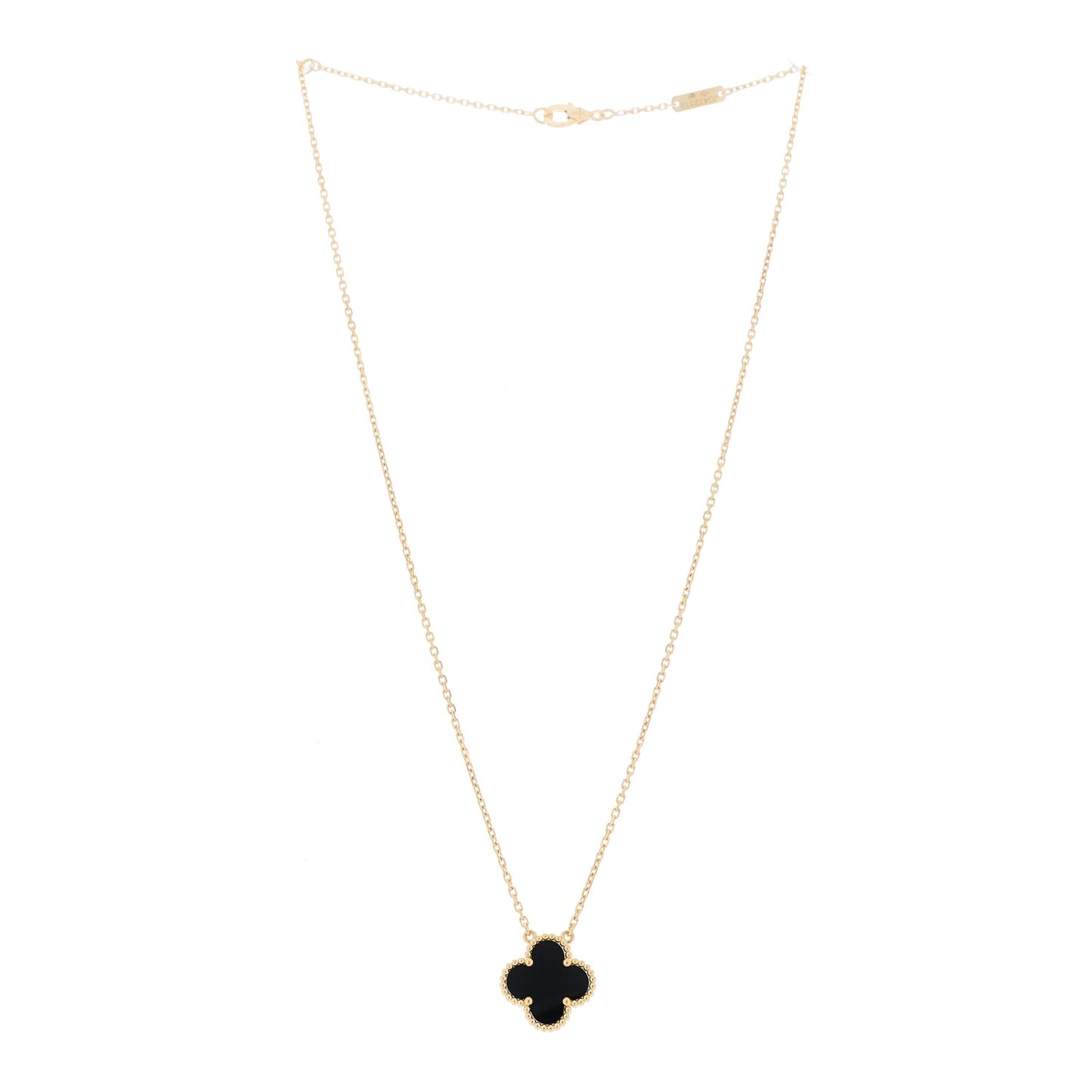 18K Yellow Gold Black Onyx Vintage Alhambra Pendant Necklace