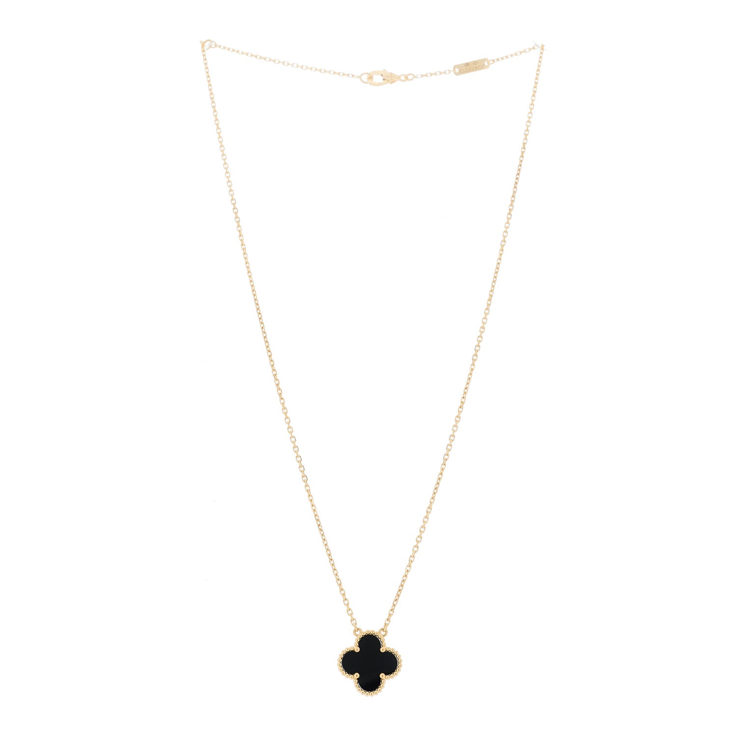 Van Cleef & Arpels 18K Yellow Gold Black Onyx Vintage Alhambra Pendant Necklace 3 of 6