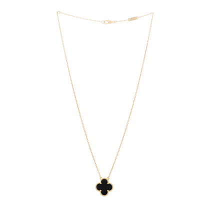Van Cleef & Arpels 18K Yellow Gold Black Onyx Vintage Alhambra Pendant Necklace 3 of 6