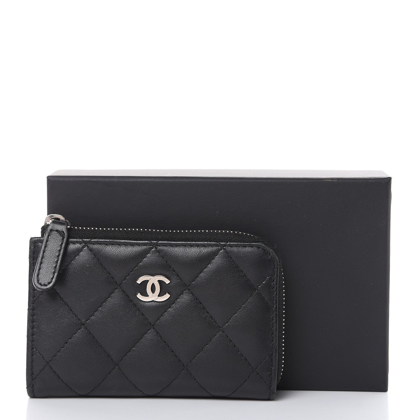 Lambskin Quilted Key Holder Case Black