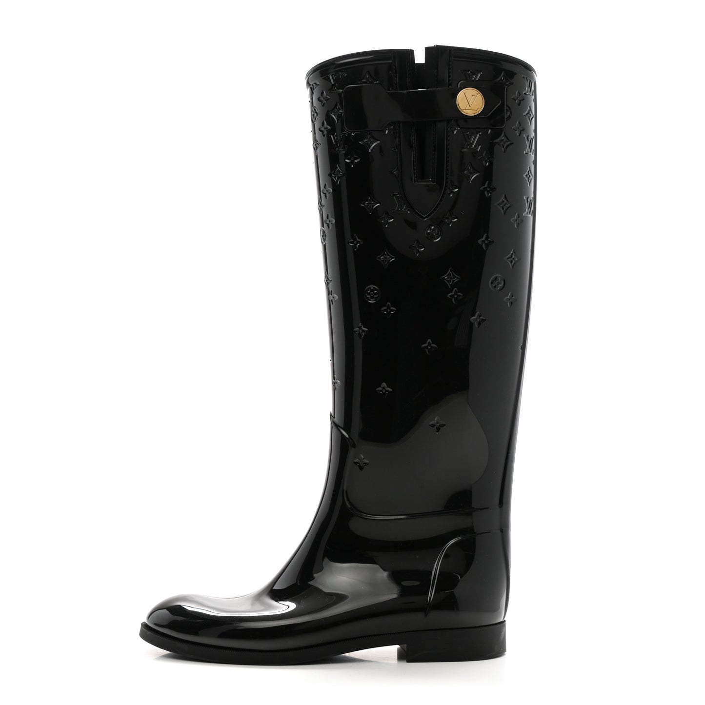 Rubber Embossed Monogram Drops High Rain Boots 38 Black