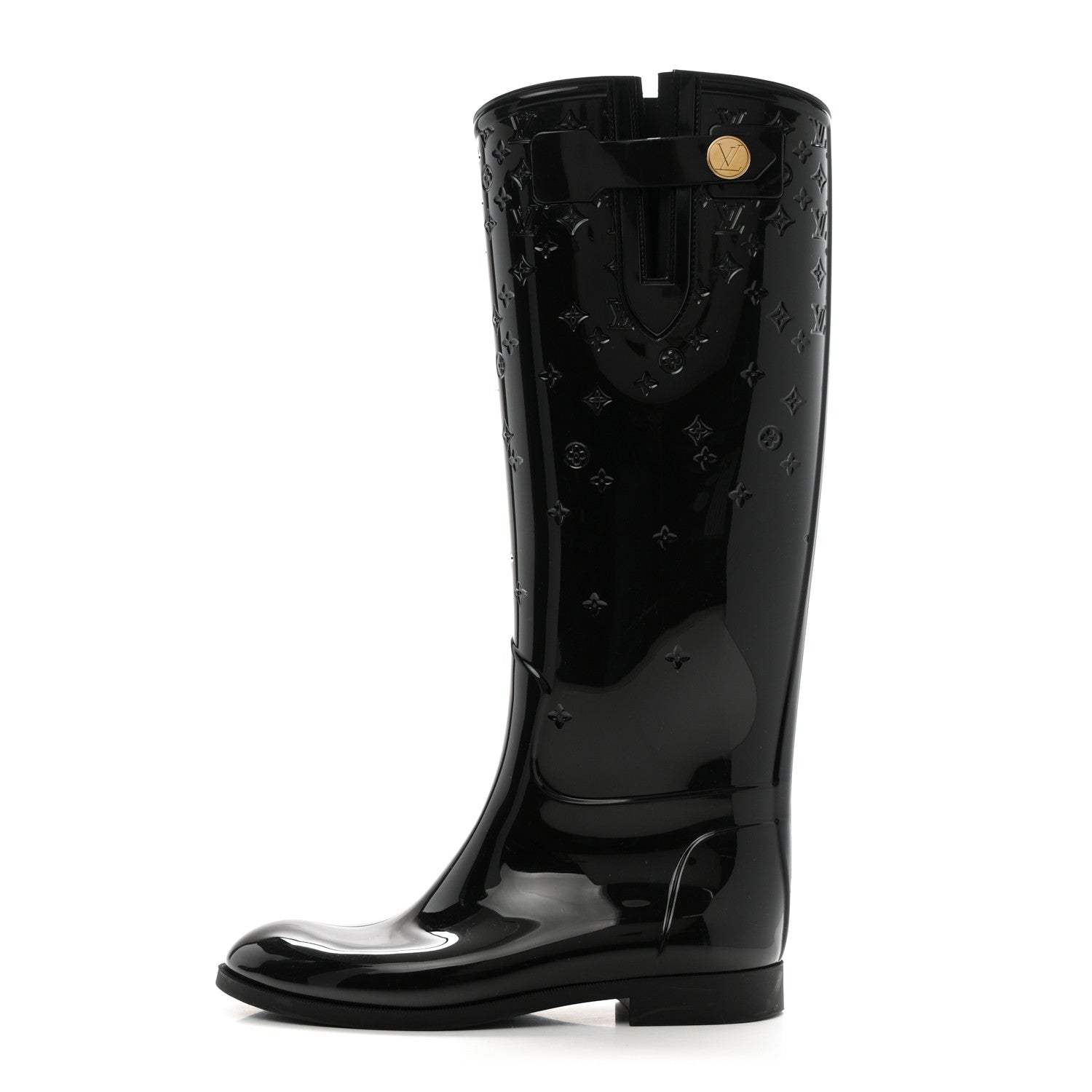 Louis Vuitton Rubber Embossed Monogram Drops High Rain Boots 38 Black 1 of 8