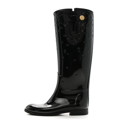 Louis Vuitton Rubber Embossed Monogram Drops High Rain Boots 38 Black 1 of 8