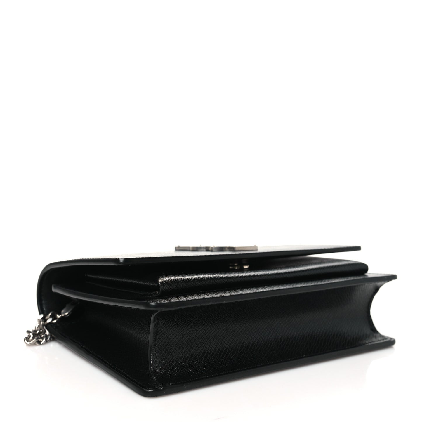 Coated Bark Calfskin Sunset Chain Wallet Black