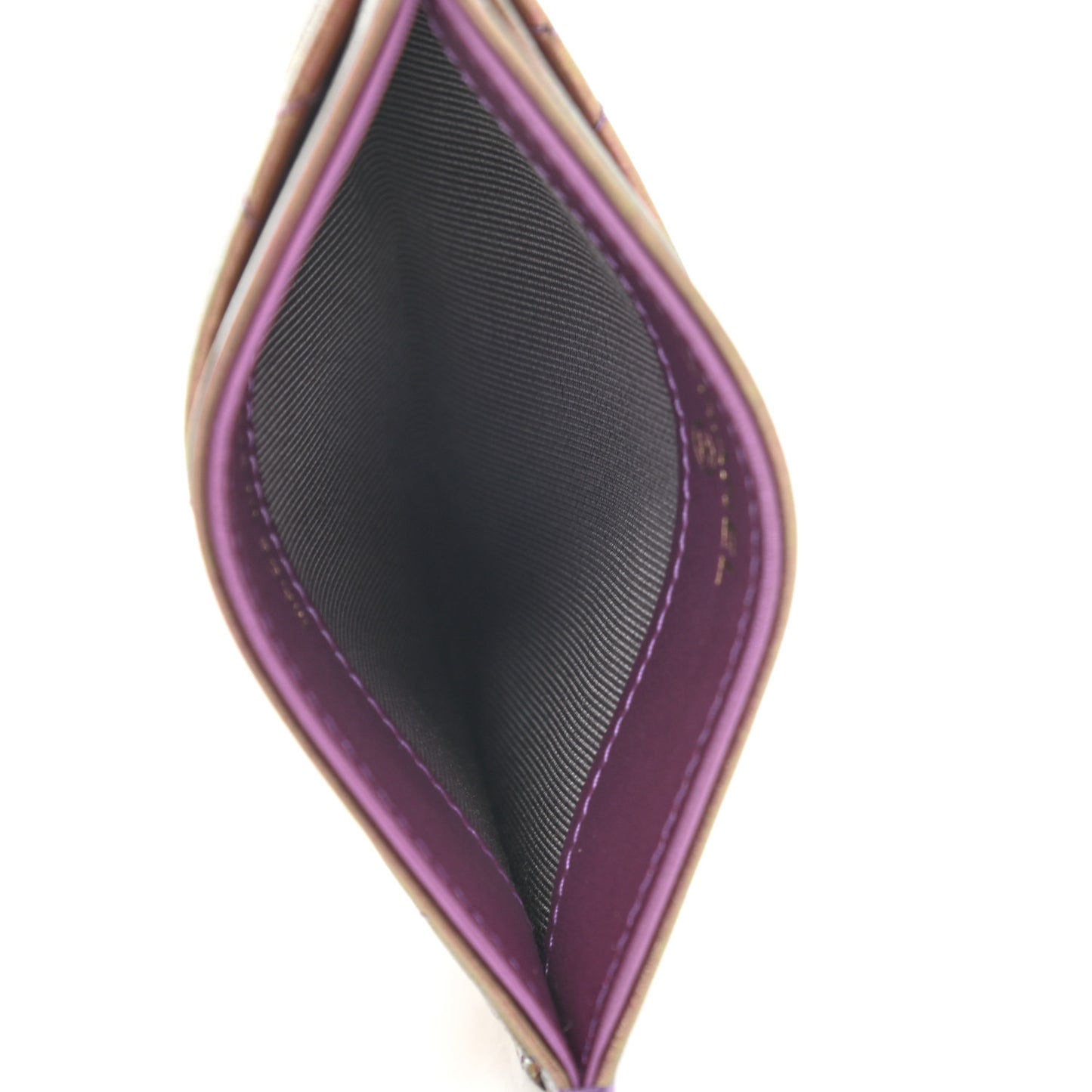 Iridescent Lambskin Quilted Card Holder Purple