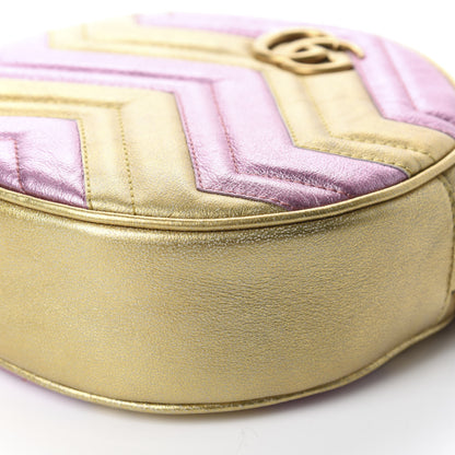Gucci Metallic Calfskin Matelasse Mini GG Marmont Round Shoulder Bag Gold Pink 7 of 10
