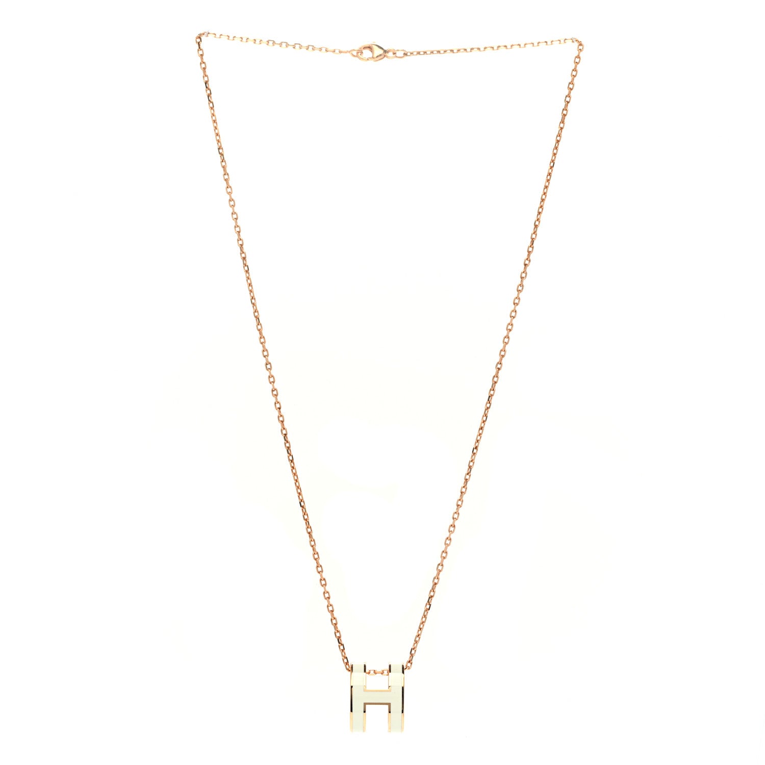 Hermes Lacquered Rose Gold Pop H Pendant Necklace White 3 of 6