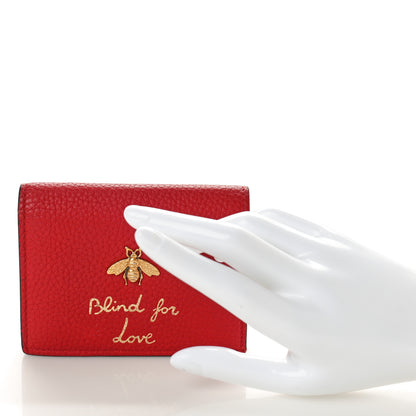 Gucci Pebbled Calfskin Animalier Card Case Red 2 of 8
