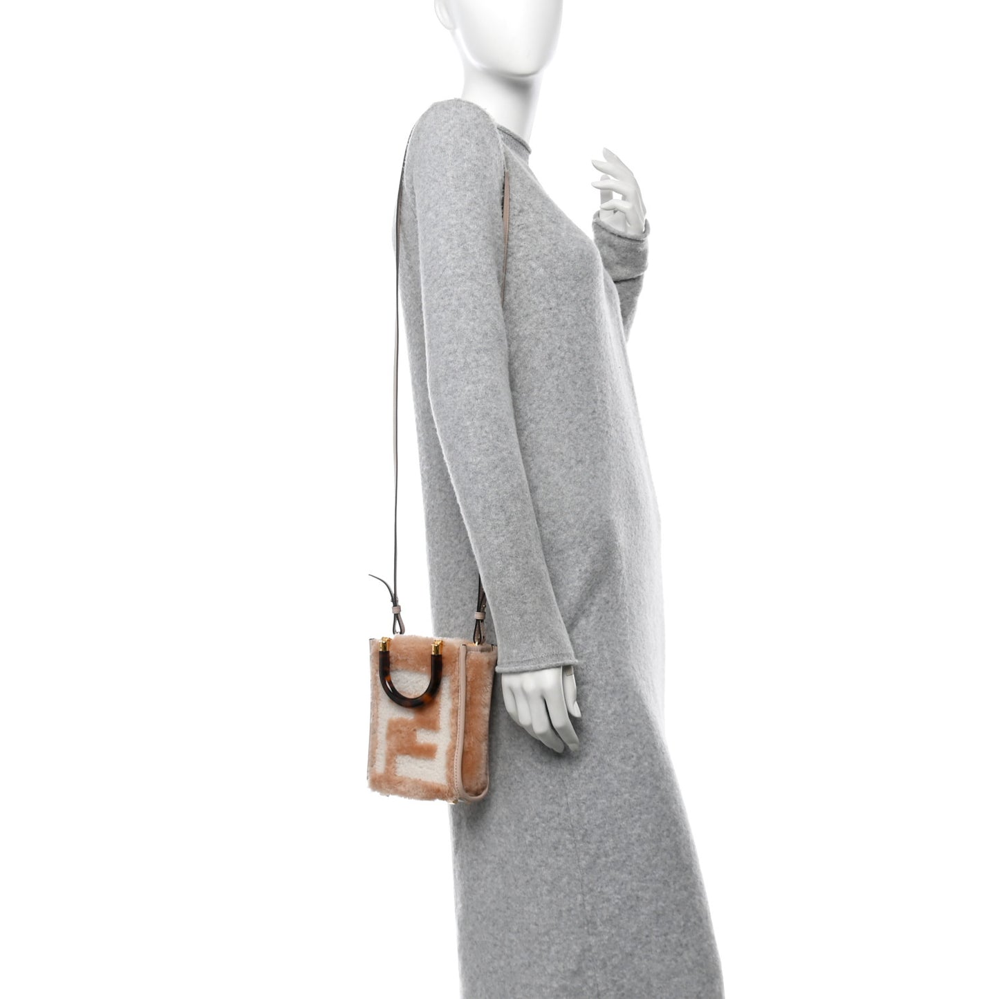 Shearling Plexiglass FF Mini Fendi Sunshine Shopper Soap White