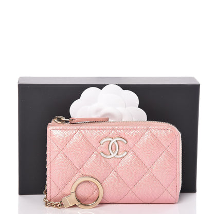Chanel Iridescent Caviar Quilted Zipped Key Holder Case Rose Pink 14 of 14