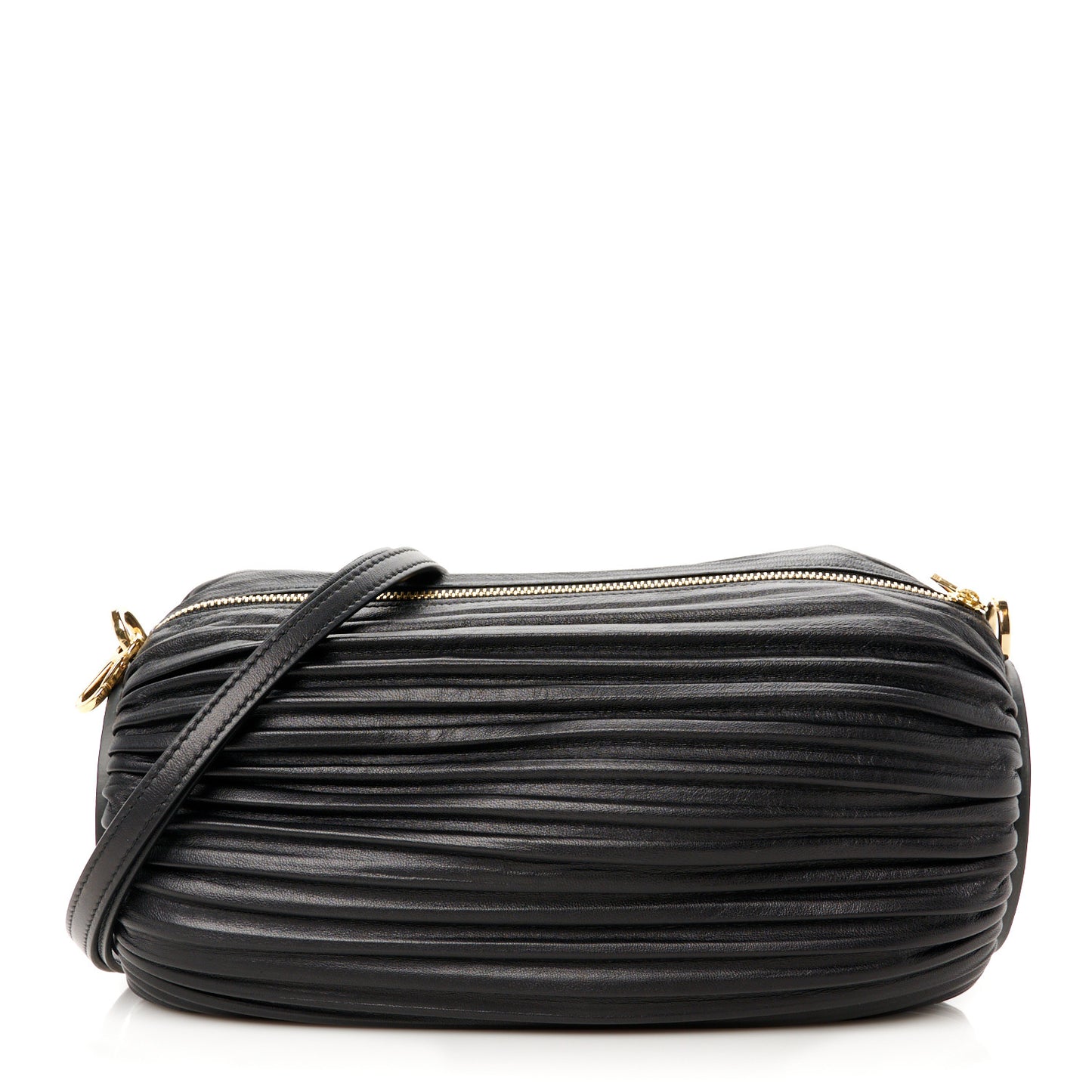 Lambskin Pleated Bracelet Pouch Shoulder Bag Black