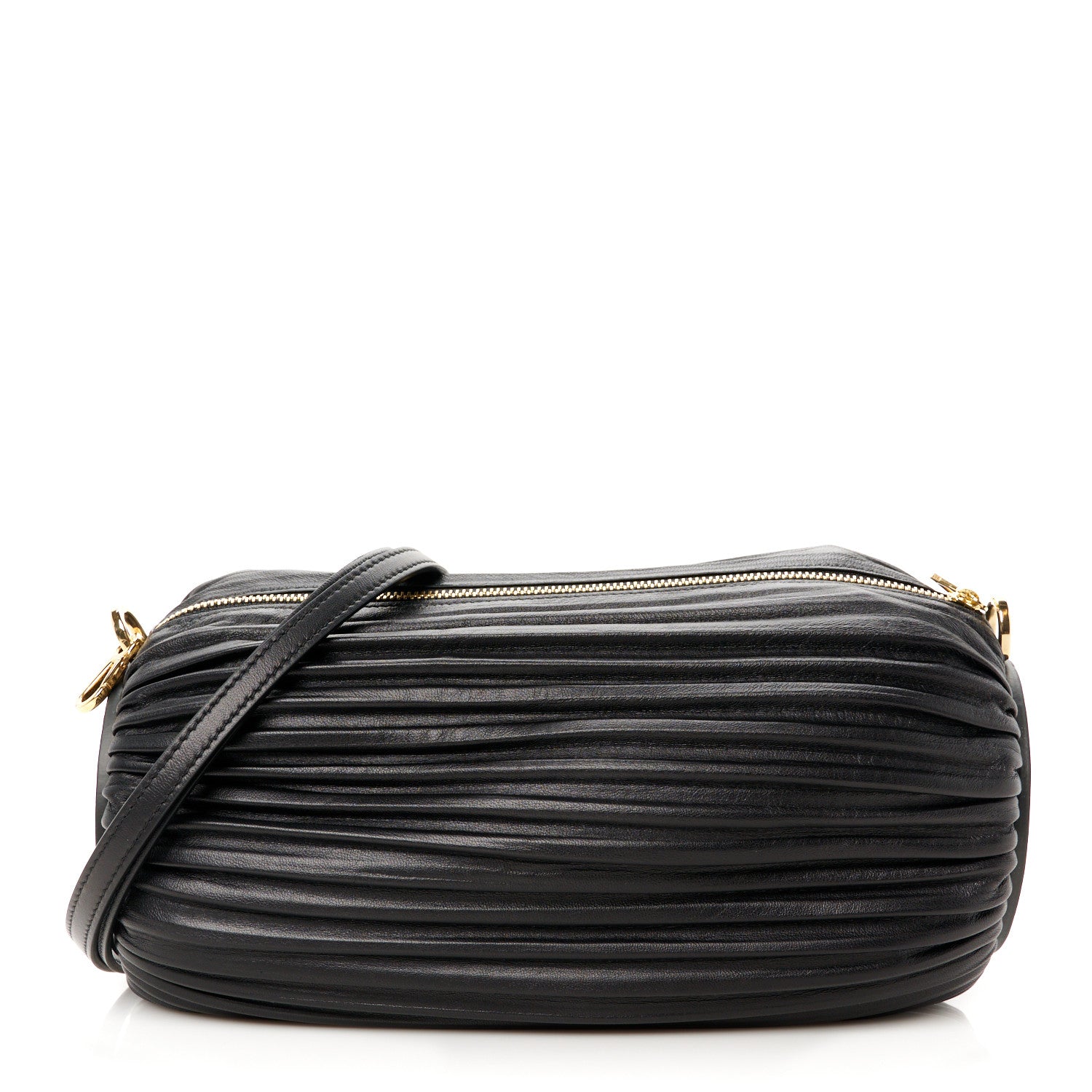 Loewe Lambskin Pleated Bracelet Pouch Shoulder Bag Black 1 of 10
