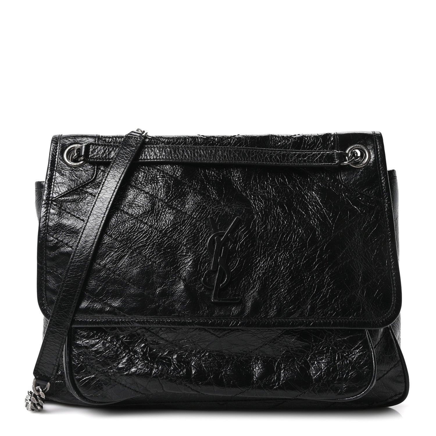 Saint Laurent Crinkled Calfskin Matelasse Monogram Large Niki Chain Satchel Black 1 of 10